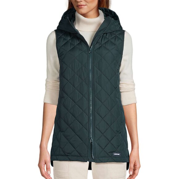 NWT Lands' End Dark Green FeatherFree Insulated Hooded Vest Size Small - Picture 1 of 10